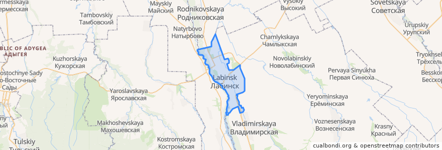 Mapa de ubicacion de Лабинское городское поселение.