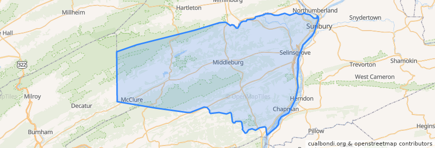 Mapa de ubicacion de Snyder County.