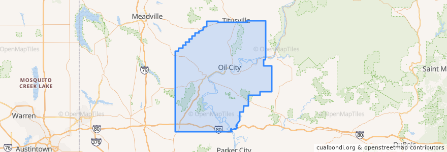 Mapa de ubicacion de Venango County.
