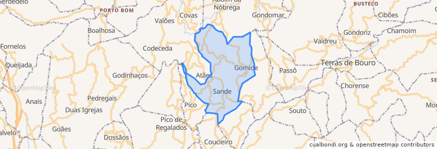 Mapa de ubicacion de Sande, Vilarinho, Barros e Gomide.