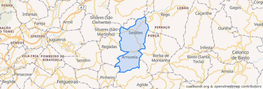 Mapa de ubicacion de Ardegão, Arnozela e Seidões.