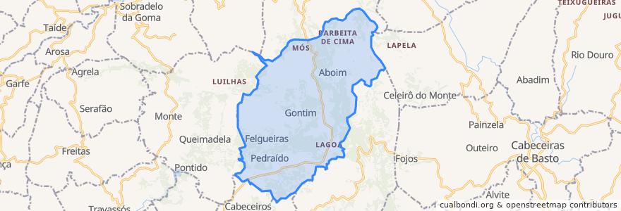 Mapa de ubicacion de Aboim, Felgueiras, Gontim e Pedraído.