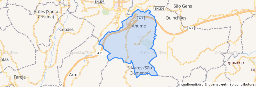 Mapa de ubicacion de Antime e Silvares (São Clemente).