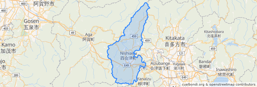 Mapa de ubicacion de 西会津町.