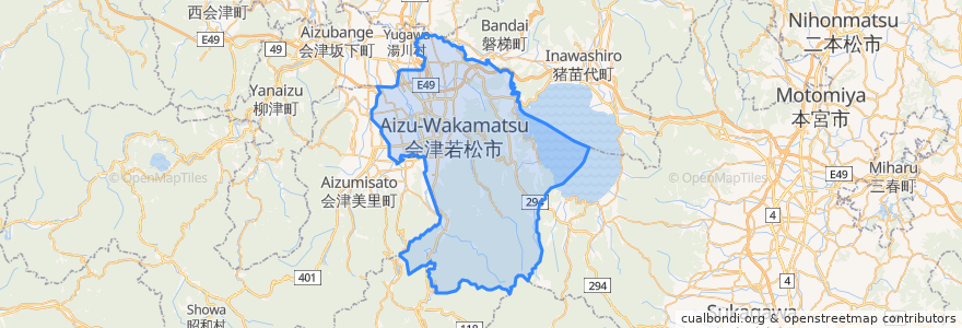 Mapa de ubicacion de 会津若松市.