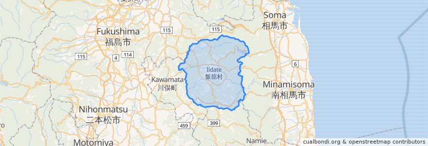 Mapa de ubicacion de 飯舘村.