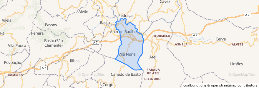 Mapa de ubicacion de Arco de Baúlhe e Vila Nune.