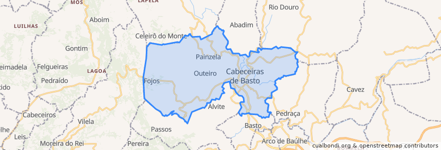 Mapa de ubicacion de Refojos de Basto, Outeiro e Painzela.