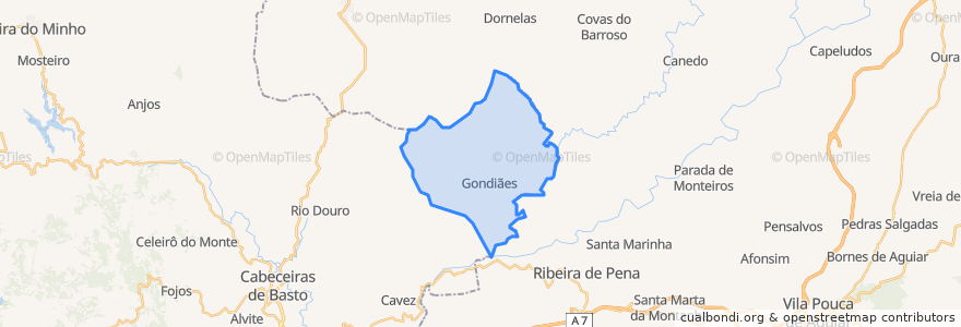 Mapa de ubicacion de Gondiães e Vilar de Cunhas.