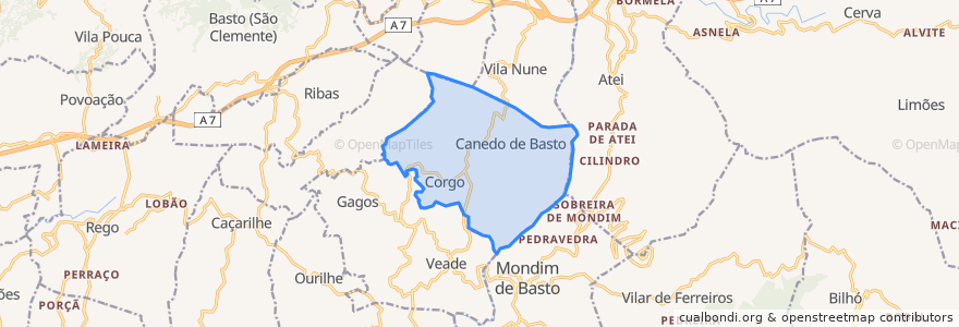 Mapa de ubicacion de Canedo de Basto e Corgo.