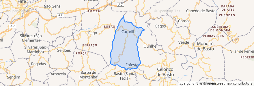 Mapa de ubicacion de Caçarilhe e Infesta.