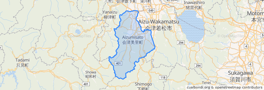 Mapa de ubicacion de 会津美里町.