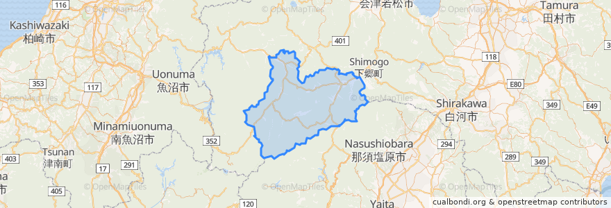 Mapa de ubicacion de 南会津町.