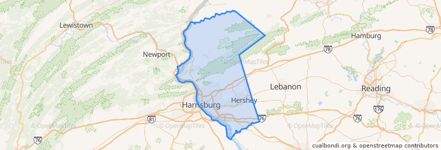 Mapa de ubicacion de Dauphin County.