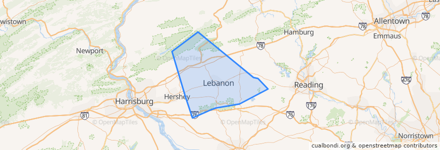 Mapa de ubicacion de Lebanon County.