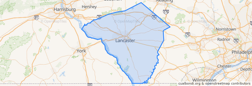 Mapa de ubicacion de Lancaster County.
