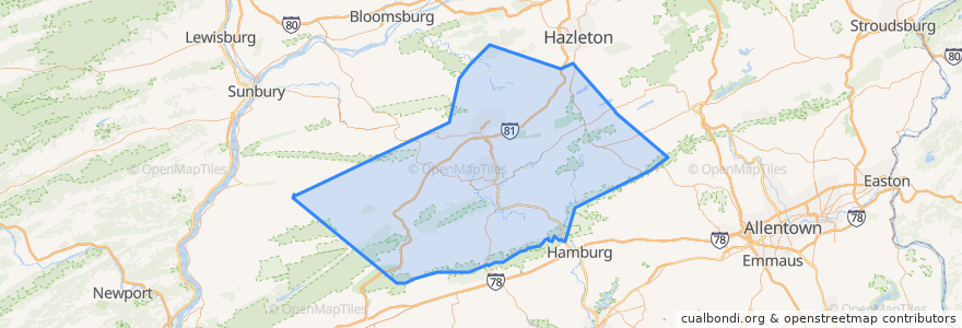 Mapa de ubicacion de Schuylkill County.