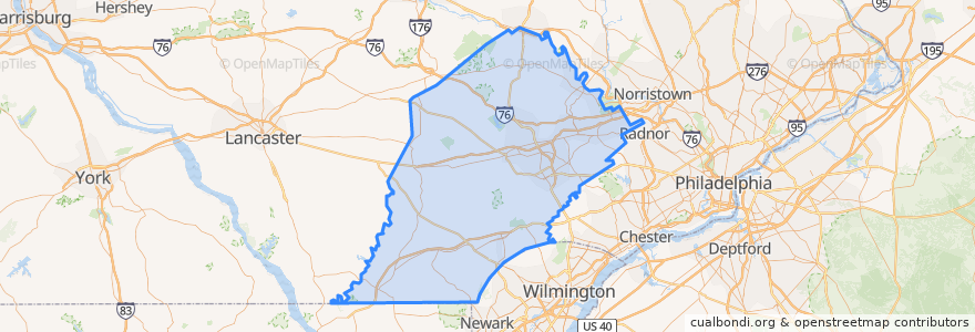 Mapa de ubicacion de Chester County.
