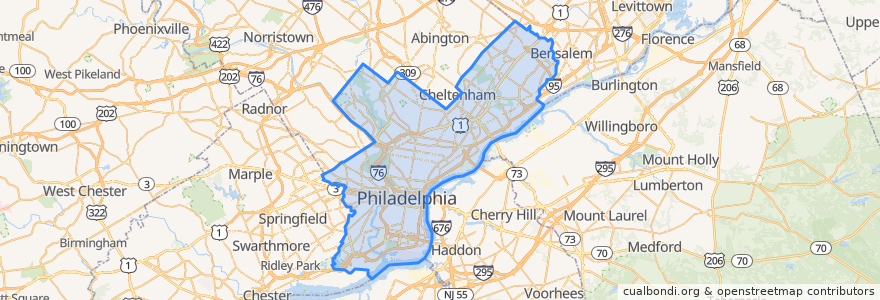 Mapa de ubicacion de Philadelphia County.