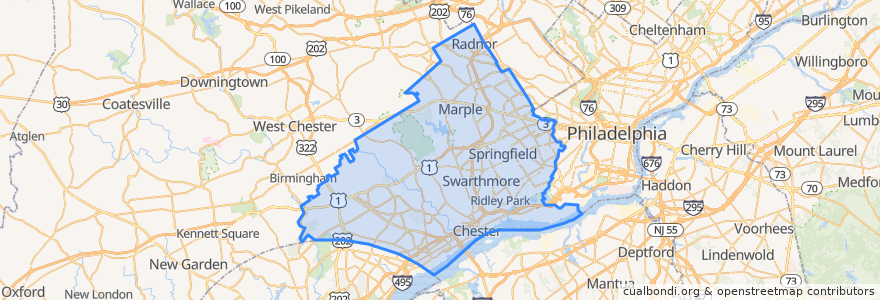 Mapa de ubicacion de Delaware County.