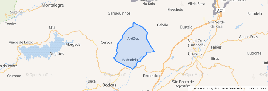 Mapa de ubicacion de Ardãos e Bobadela.