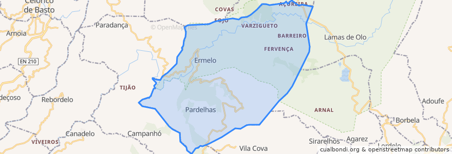 Mapa de ubicacion de Ermelo e Pardelhas.