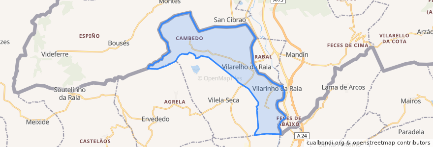 Mapa de ubicacion de Vilarelho da Raia.