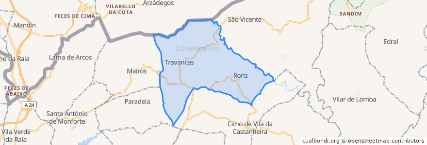 Mapa de ubicacion de Travancas e Roriz.