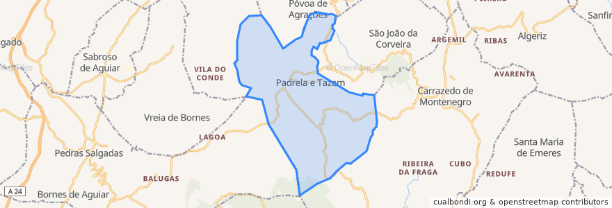 Mapa de ubicacion de Padrela e Tazem.