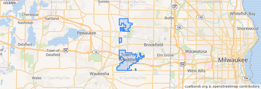 Mapa de ubicacion de Town of Brookfield.