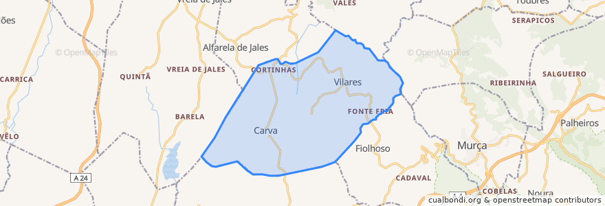 Mapa de ubicacion de Carva e Vilares.