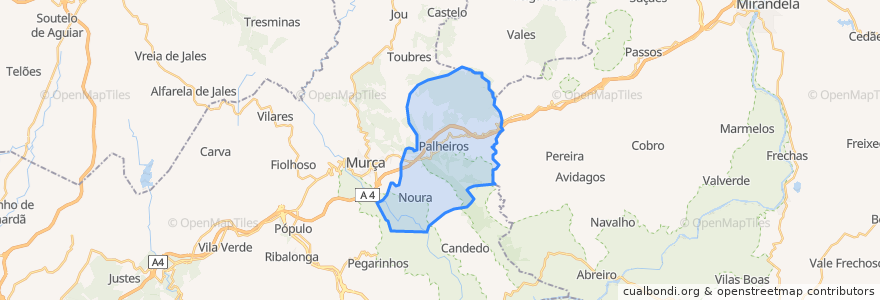 Mapa de ubicacion de Noura e Palheiros.