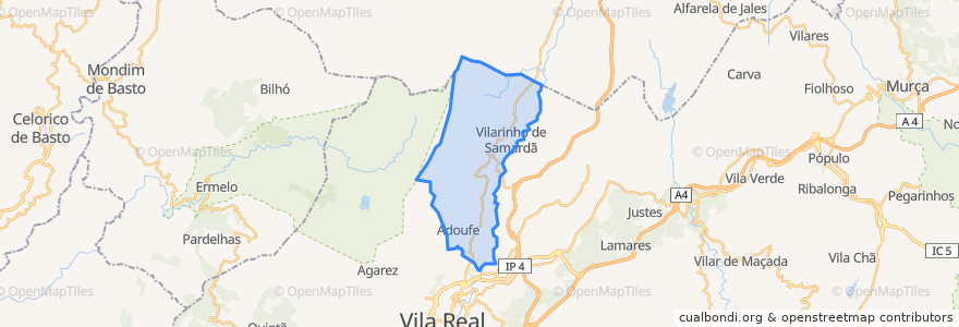 Mapa de ubicacion de Adoufe e Vilarinho de Samardã.