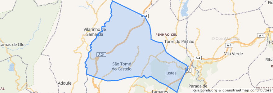 Mapa de ubicacion de São Tomé do Castelo e Justes.