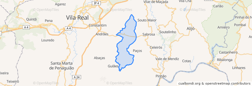 Mapa de ubicacion de São Martinho de Antas e Paradela de Guiães.