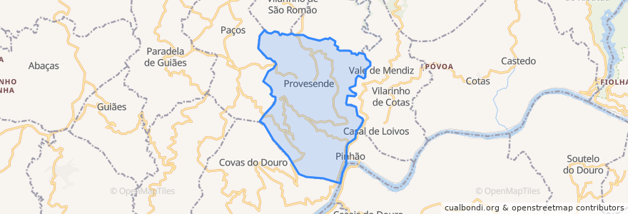 Mapa de ubicacion de Provesende, Gouvães do Douro e São Cristóvão do Douro.