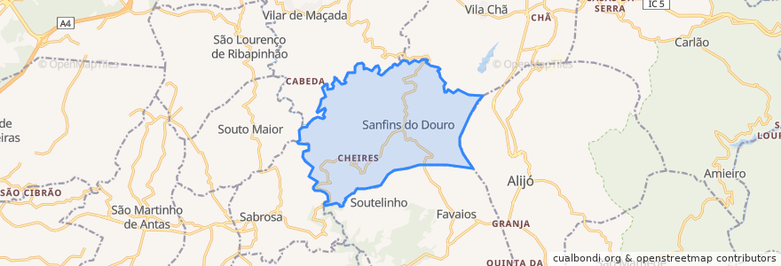 Mapa de ubicacion de Sanfins do Douro.