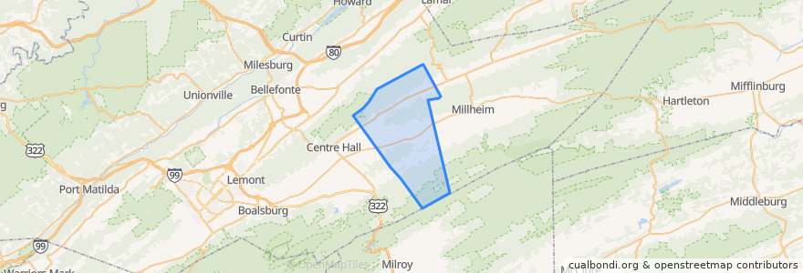 Mapa de ubicacion de Gregg township.