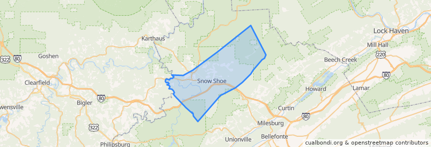 Mapa de ubicacion de Snow Shoe Township.