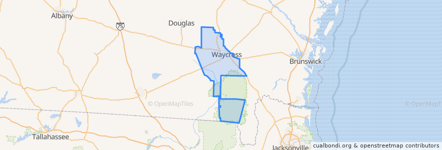 Mapa de ubicacion de Ware County.