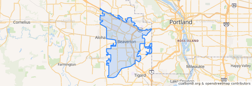 Mapa de ubicacion de Beaverton.