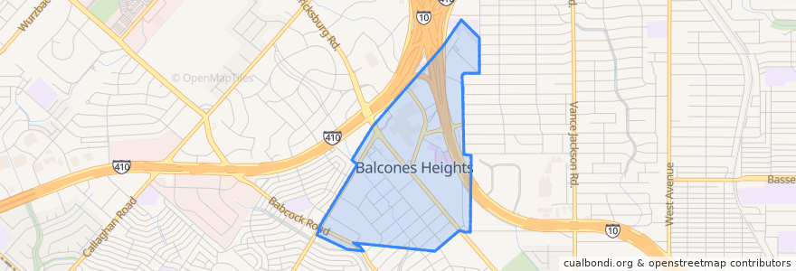 Mapa de ubicacion de Balcones Heights.