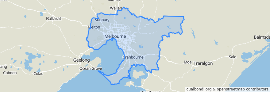 Mapa de ubicacion de Melbourne.