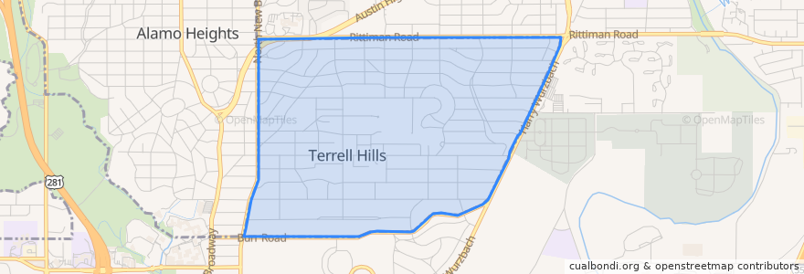 Mapa de ubicacion de Terrell Hills.