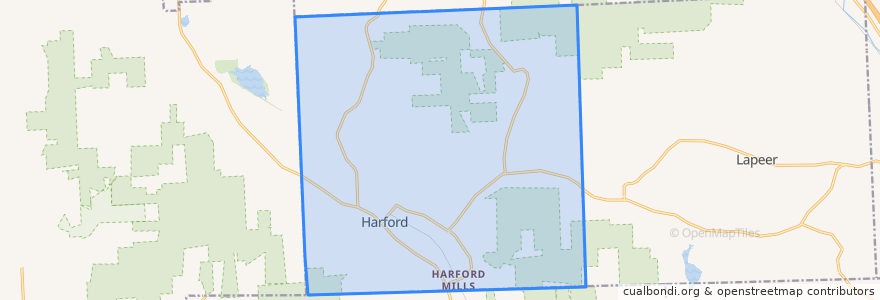 Mapa de ubicacion de Harford Town.