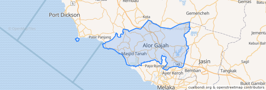 Mapa de ubicacion de Alor Gajah.