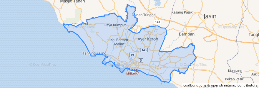 Mapa de ubicacion de Melaka Tengah.