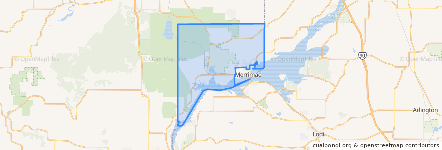 Mapa de ubicacion de Town of Merrimac.