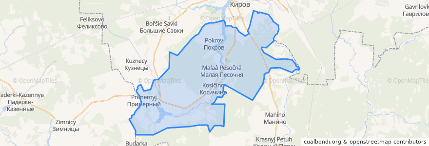 Mapa de ubicacion de сельское поселение Деревня Малая Песочня.