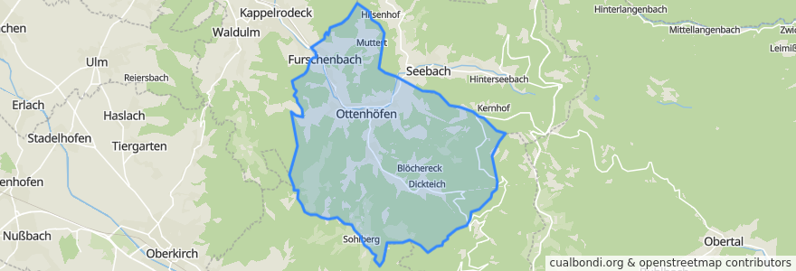 Mapa de ubicacion de Ottenhöfen im Schwarzwald.